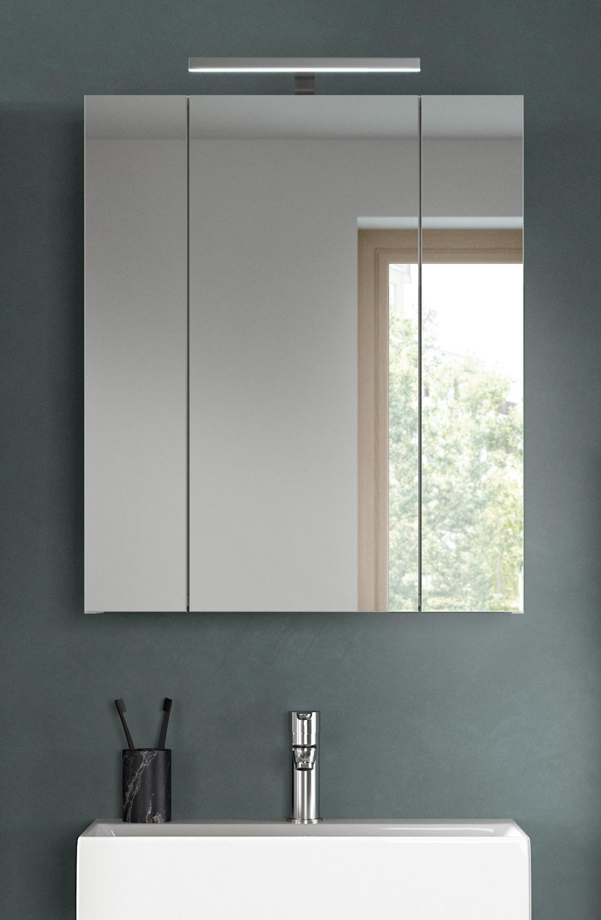 SPIEGELSCHRANK inkl. Beleuchtung ICE (B/H/T: ca. 60/70/18 cm) in Weiß/weiß hochglanz - Weiß, Holzwerkstoff (60/70/18cm)