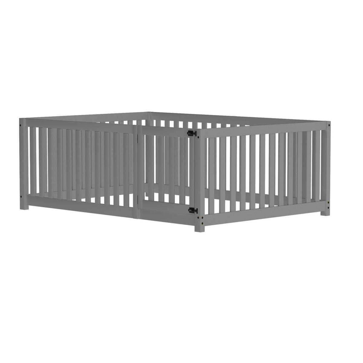 KINDERBETT 140/200 cm als Bodenbett mit Rundumzaun und Tür, aus Holz, Grau - Grau, Holz (140/200cm) - Redom