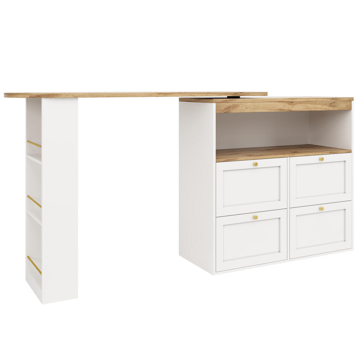 SCHRANK mit 4 Schubladen und Drehregal 105 x 39 x 102 cm Weiß - Weiß, Holz (39/104/204cm) - Beauniv