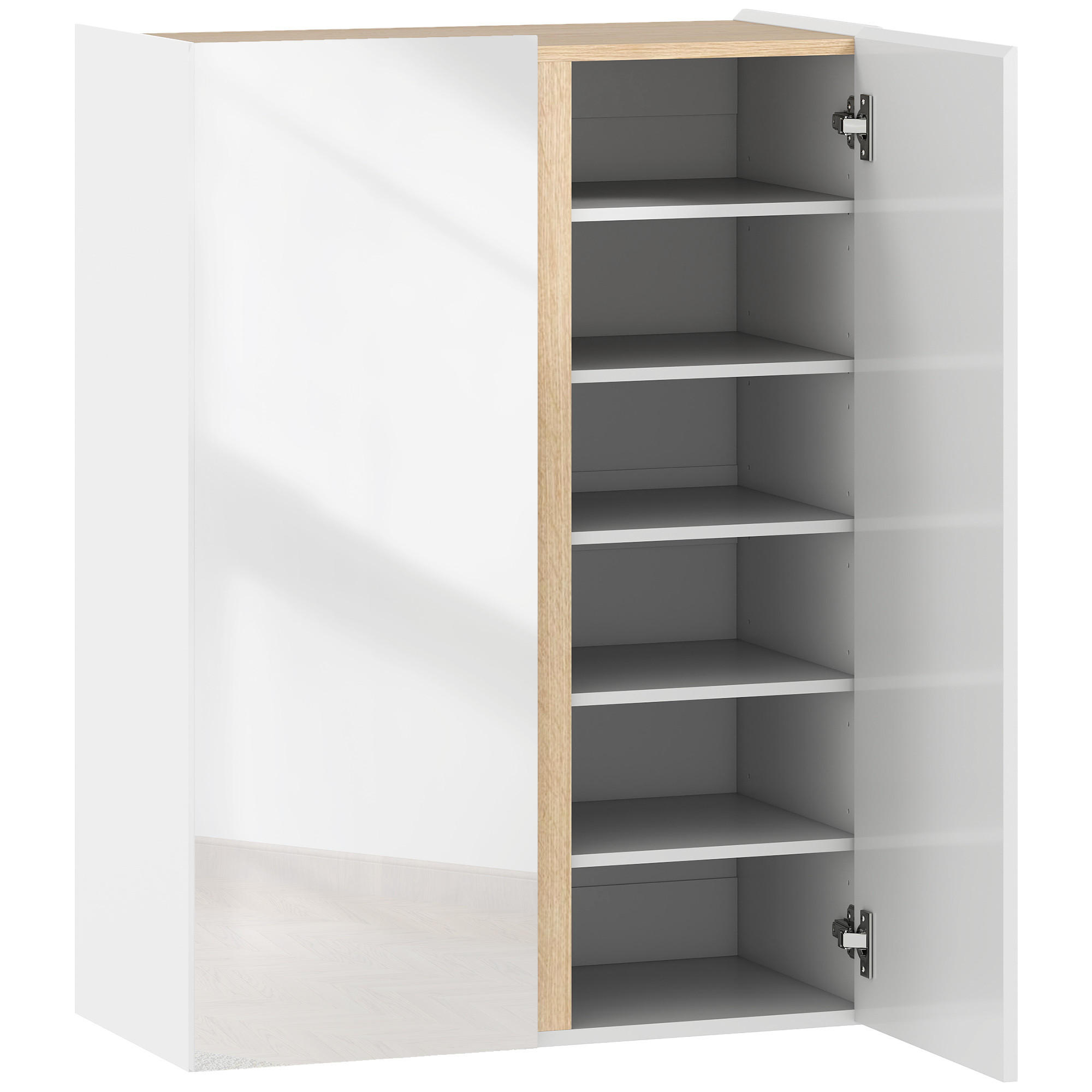 SCHUHSCHRANK mit 2 Hochglanz Türen Schuhregal mit 6 Verstellbaren Fächern, Weiß - Weiß Hochglanz/Weiß, Holzwerkstoff/Kunststoff (33.5/95/70cm) - HOMCOM