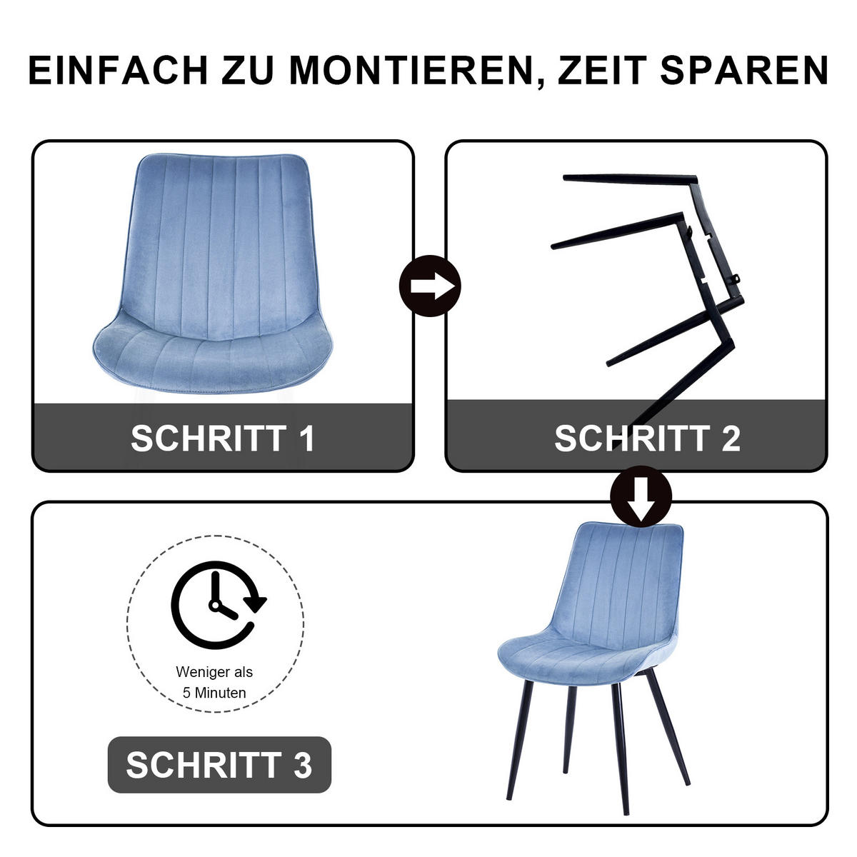 STUHL-SET 2 Stück aus Samt in Modernem Stil-YZ1 - Blau, Textil/Metall (62.5/88/53cm) - HOMAVO