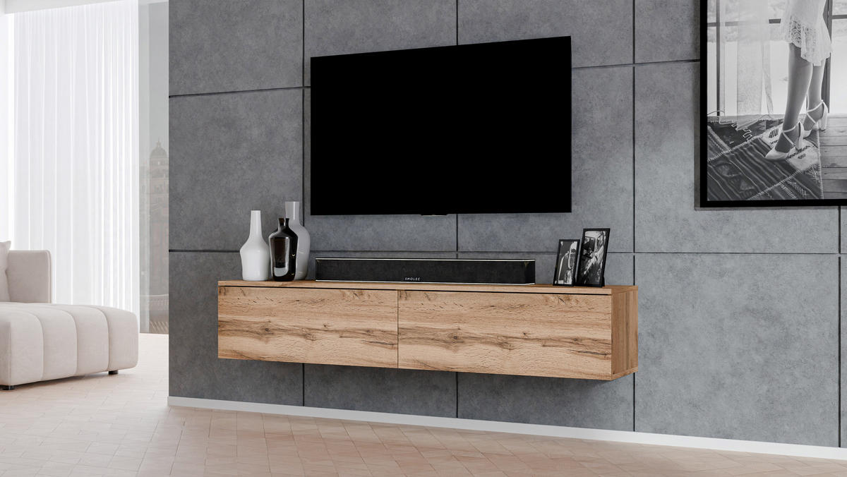 LOWBOARD Loriano 180 Eiche Wotan 180/34/32 cm – Designer Lowboard - Braun, Holzwerkstoff/Kunststoff (180/34/32cm) - AX Living