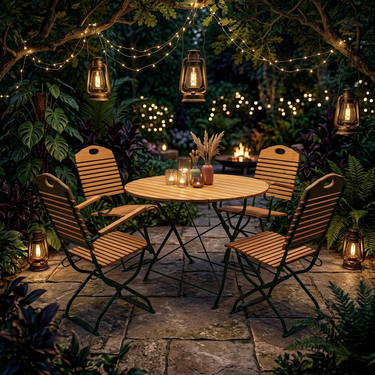 SITZGRUPPE Bad Belzig 5-teilig - Garten Set für 4 Personen - Gartensitzgruppe - Flachstahl grün - Robinie - Grün, Holz - TPFGarden