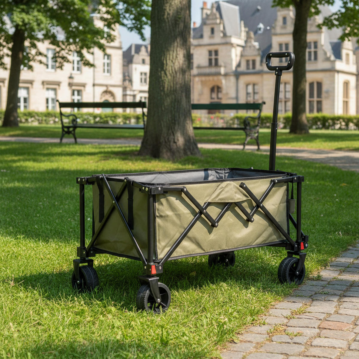 GARTENWAGEN 80L Army Grün – Outdoor Transportwagen mit All-Terrain Rädern & Teleskopgriff - Grün, Metall (77/45/48cm) - Urban Meuble
