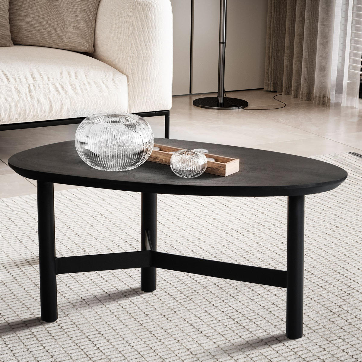 COUCHTISCH Mango Massivholz in Schwarz, Nierenform, 86x50x37 cm - Schwarz, Holz/Metall (50/86/37cm) - KADIMA DESIGN