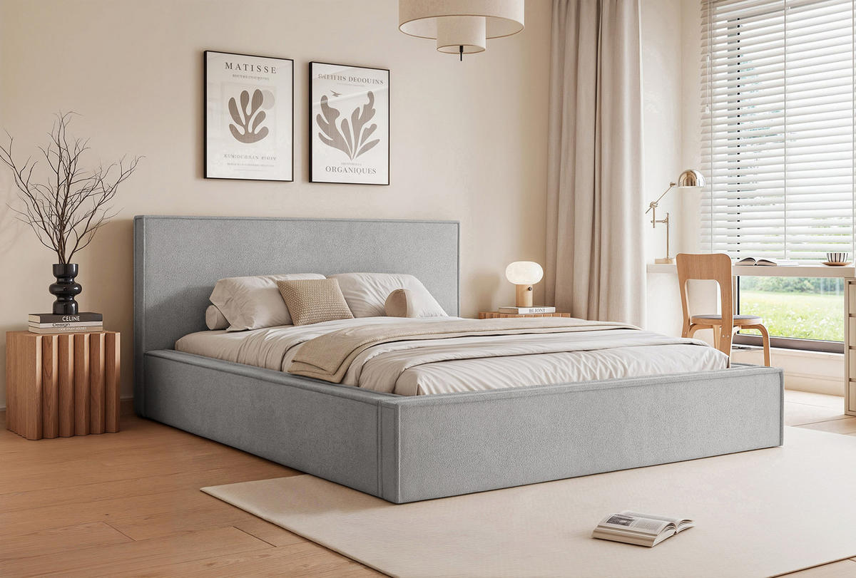 POLSTERBETT MENDOCINO LIGHT 180x200 cm, Hellgrau - Hellgrau, Textil - Fedve