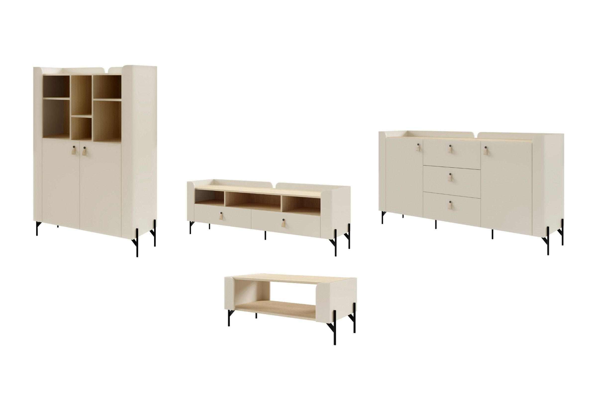 MÖBELSET SOVI A+ 4-teilig in Macadamia / Eiche Mavelie - Eichefarben/Beige, Holzwerkstoff (440/151/82cm) - Deine Möbel 24