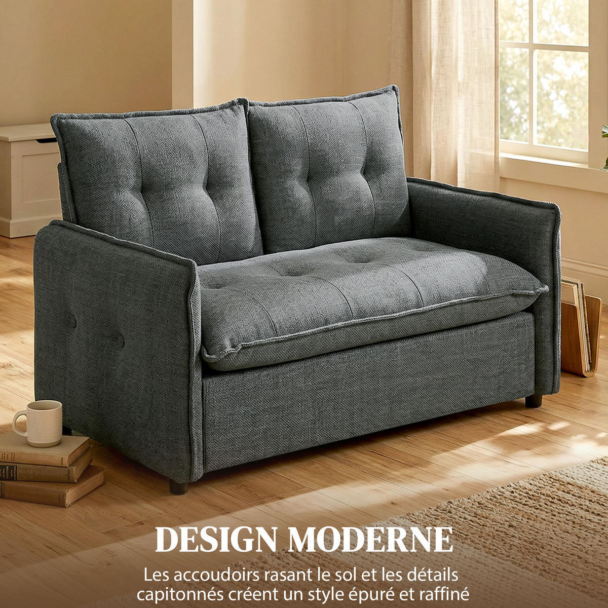 SOFA, 2-Sitzer, 131cm, Leinenstoff, Federkernkissen, dunkelgrau - Multicolor, Holzwerkstoff (131/85/75cm) - FORIOUS