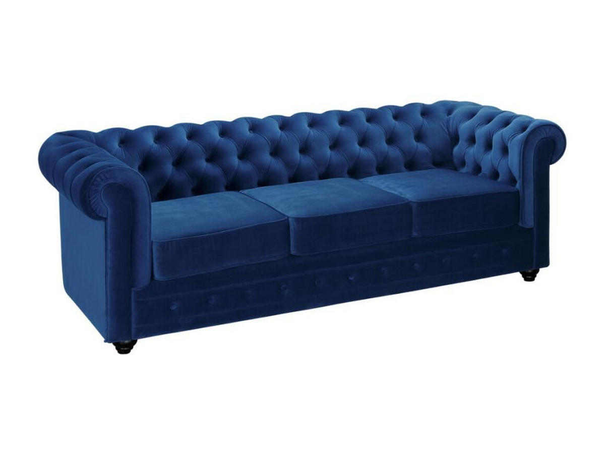 COUCHGARNITUR 3+1 - Samt - Dunkelblau - CHESTERFIELD - Blau, Textil (88/72/205cm) - Vente-Unique