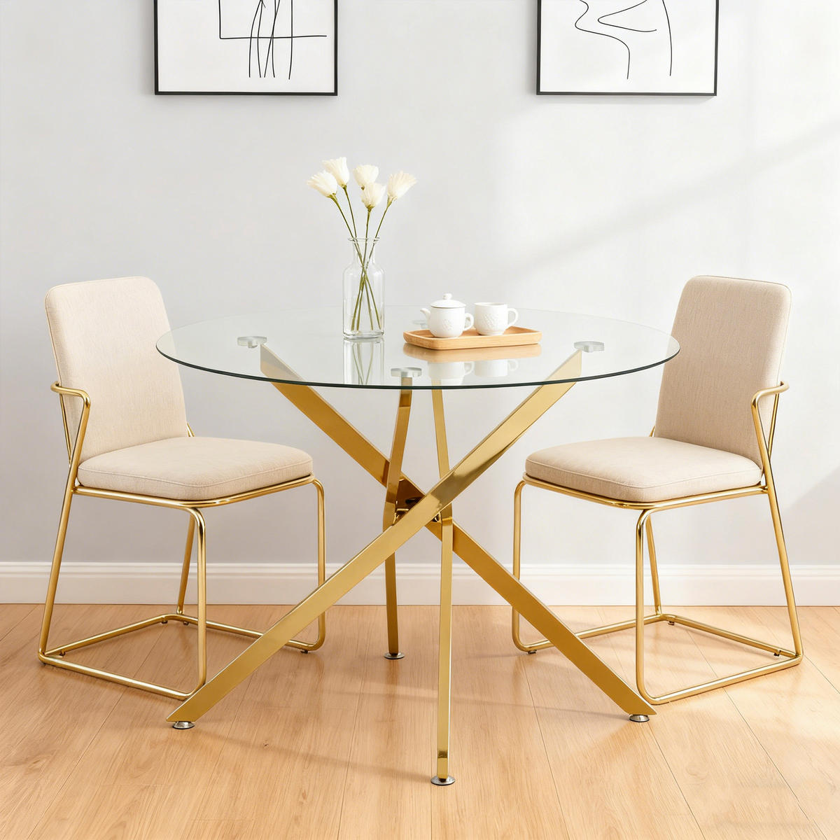 ESSTISCH in Goldfarben Küchentisch mit gehärteter Glasplatte, moderner Esstisch und Couchtisch , B80/T80/H76cm - Goldfarben, Glas/Metall (80/80/76cm) - STILVORA