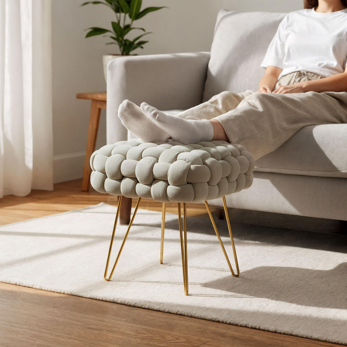 POLSTERHOCKER mit Stahlbeinen Hellbeige 38/42/38 - Beige, Textil (38/42/38cm) - RAUMHIRSCH FURNITURE