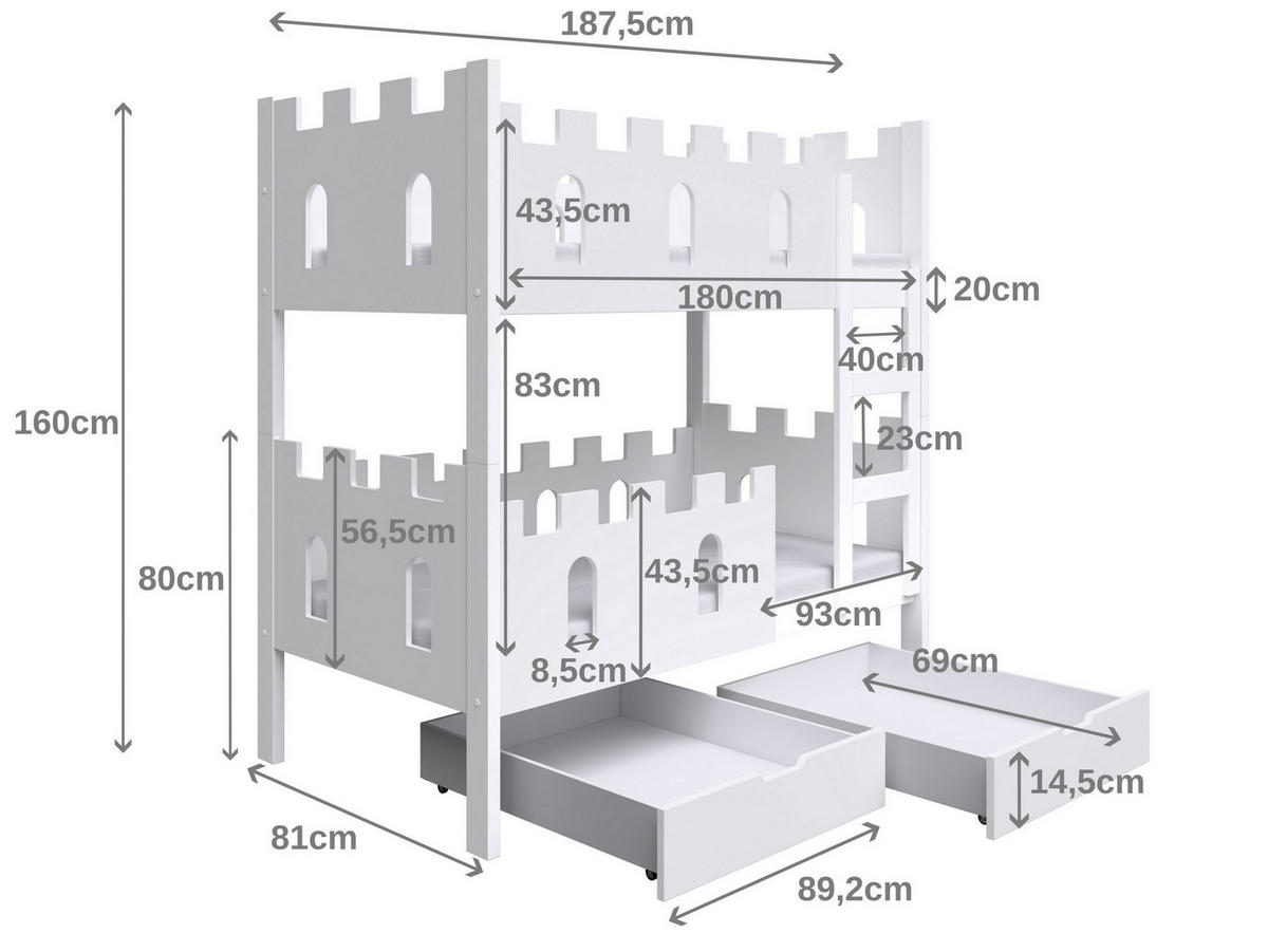 VYSOKÁ Postel AVALON 75x180 s úložným prostorem, Bílá - bílá, dřevo (75/180cm) - MASSENO
