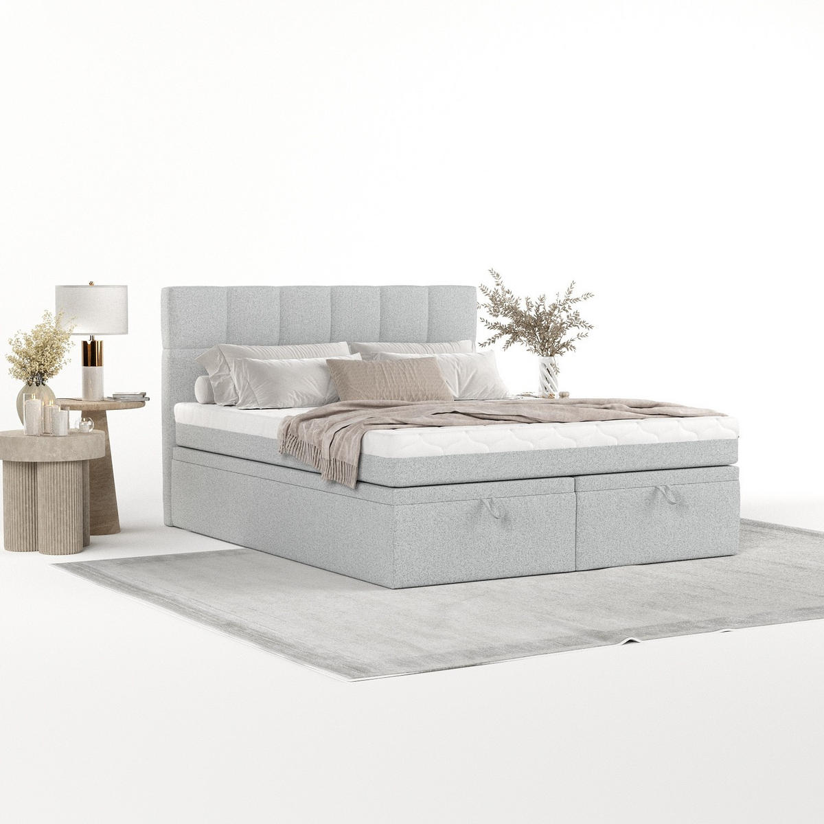 BOXBETT Elano 200/200 cm Hellgrau im Riva Stoff - Hellgrau/Schwarz, Holz/Holzwerkstoff (200/200cm) - AltaBeds