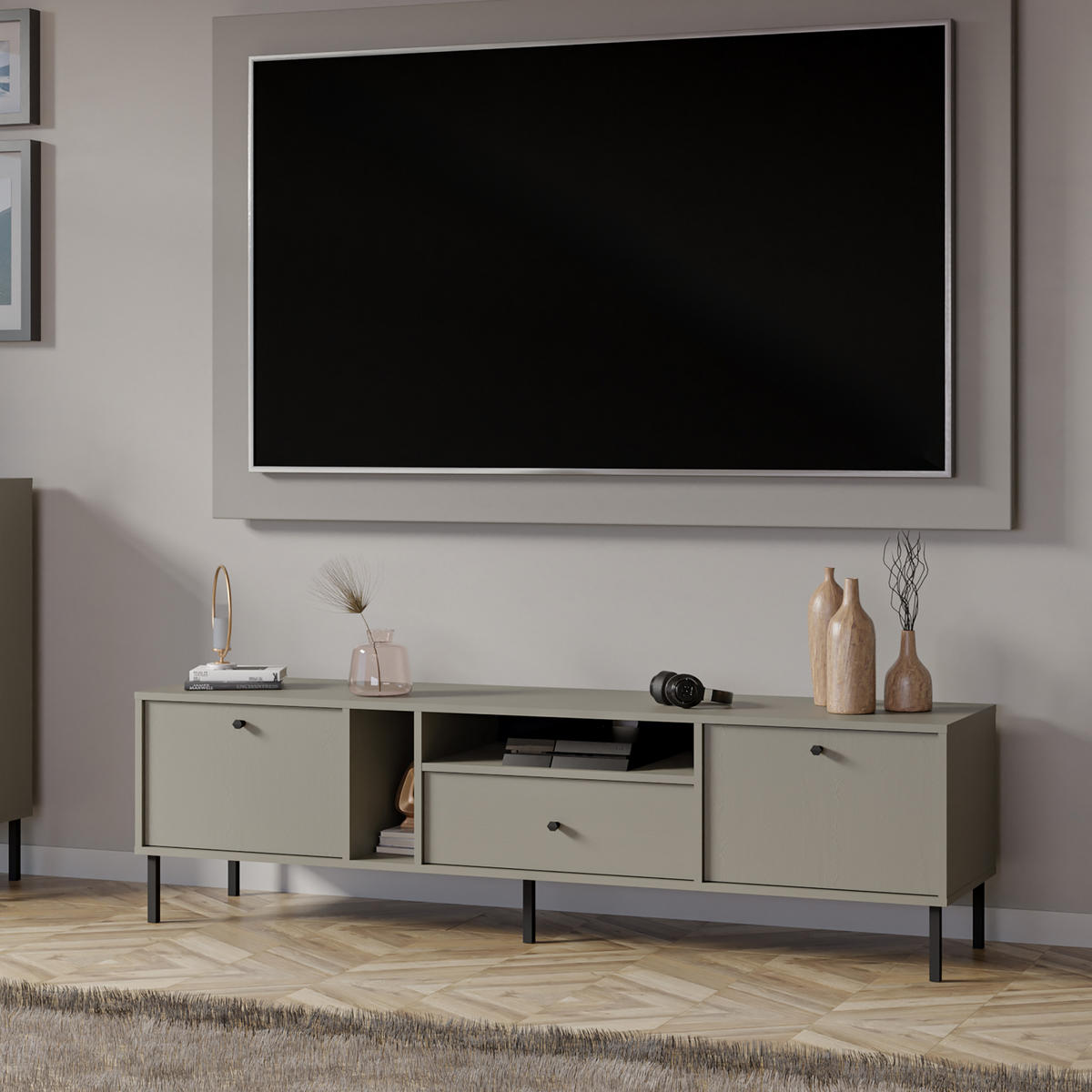 LOWBOARD TORINO 180x40,8x50 cm mit 1 Schubladen und 2 Türen Hellgrün - Hellgrün, Holzwerkstoff (180/50/40.8cm) - MASSENO