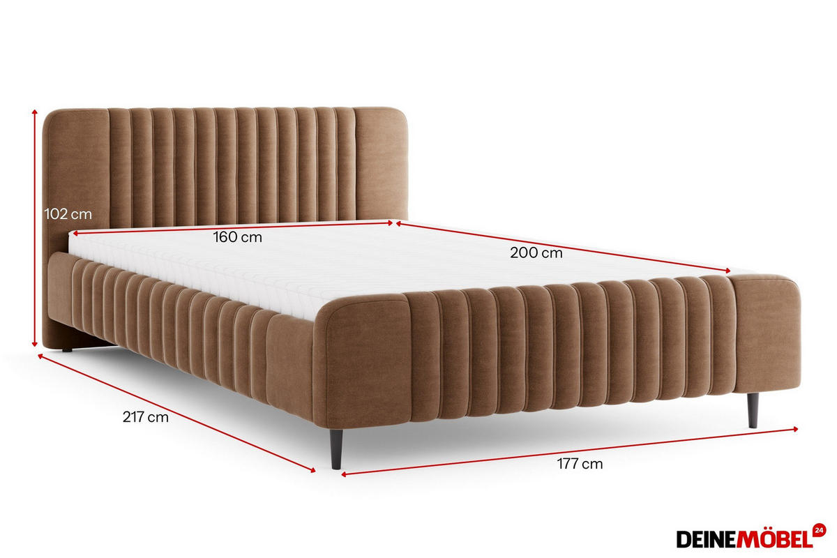 POLSTERBETT AURO 12 160/200 cm in Velours Braun - Braun, Holzwerkstoff (160/200cm) - Deine Möbel 24