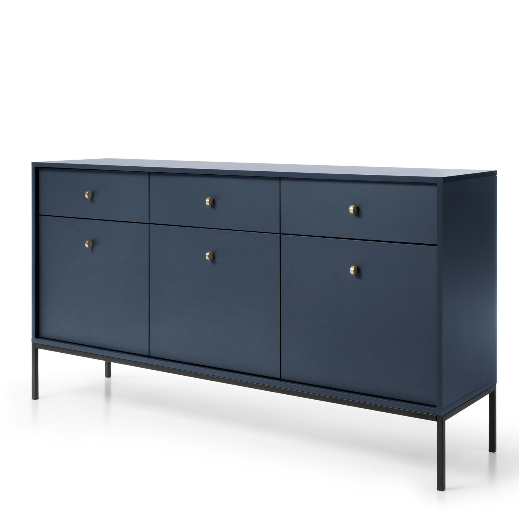 SIDEBOARD MONCTON KOM3-3D3S Metalgriffe, Dunkelblau - Dunkelblau, Holzwerkstoff/Kunststoff (154/83/39cm) - Komodee