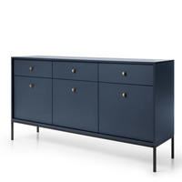 SIDEBOARD MONCTON KOM3-3D3S Metalgriffe, Dunkelblau - Dunkelblau, Holzwerkstoff/Kunststoff (154/83/39cm) - Komodee