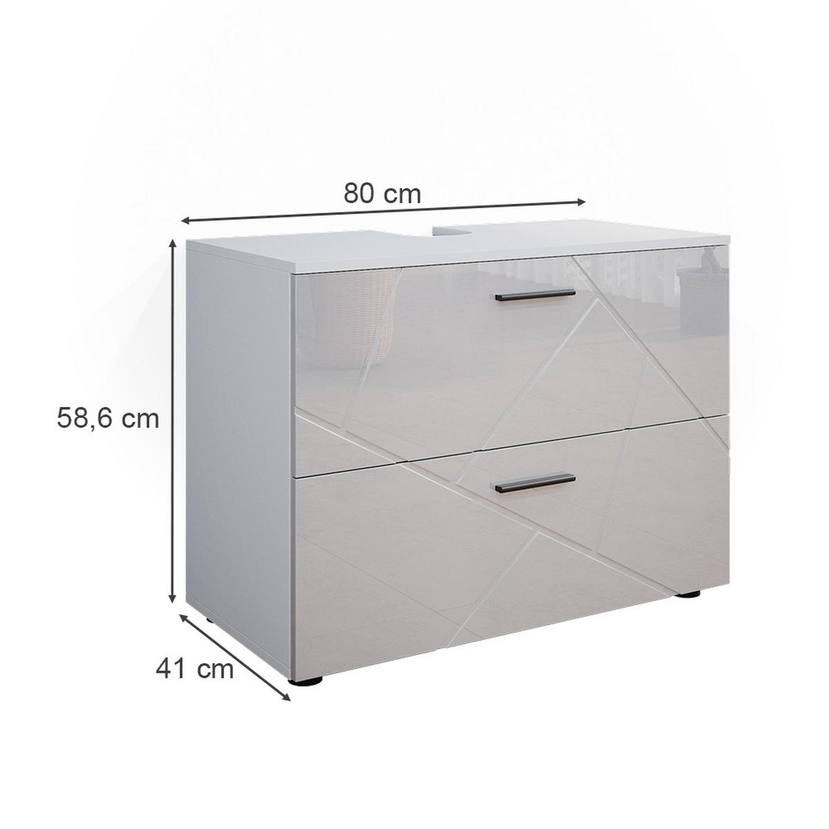 WASCHBECKENUNTERSCHRANK Irma Weiß Hochglanz 80 x 58.6 cm - Weiß Hochglanz/Weiß, Holzwerkstoff (80/58.6/41cm) - Vicco