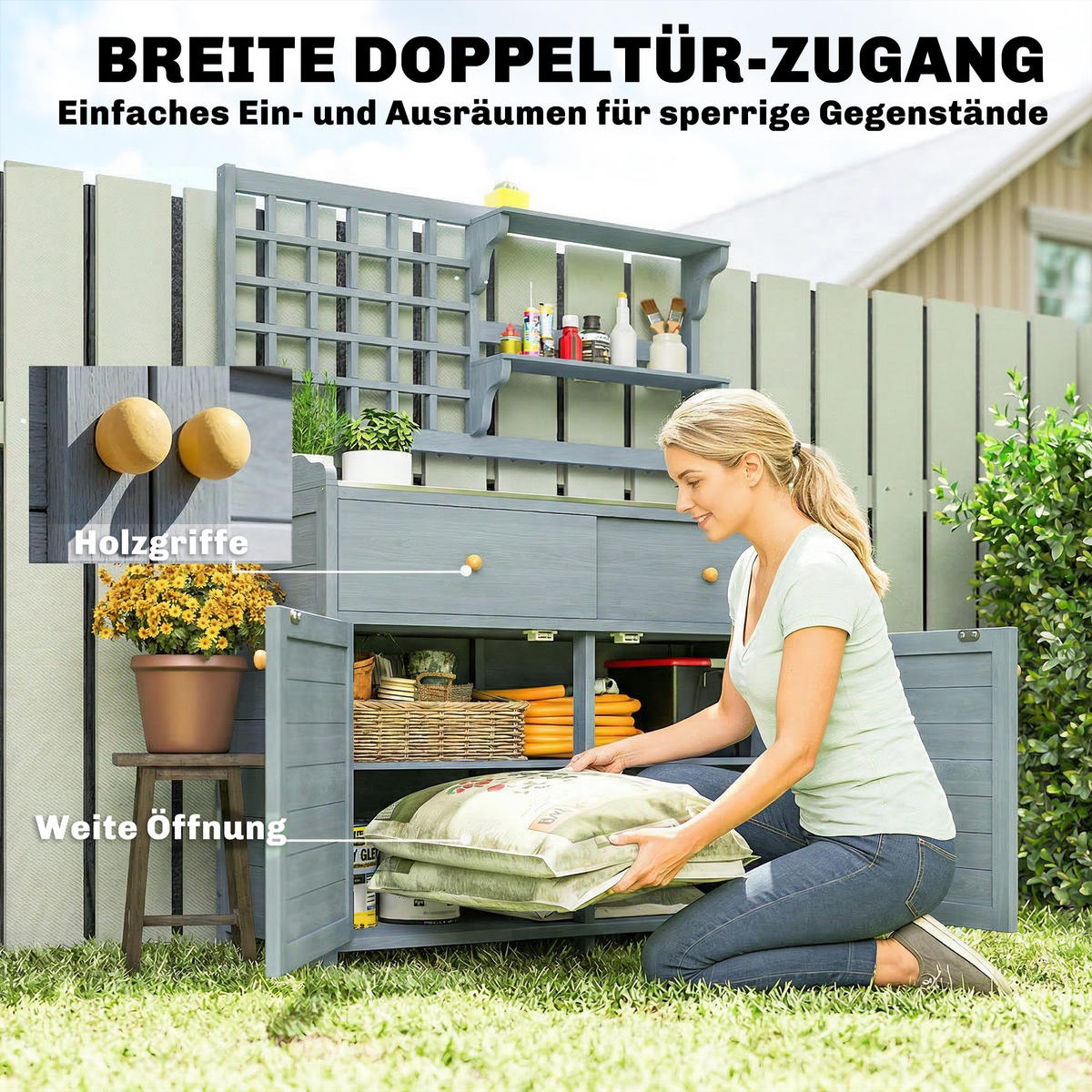 PFLANZTISCH DE-09247 Hellgrau - Hellgrau, Holz (104/44/140cm) - ComfortXL