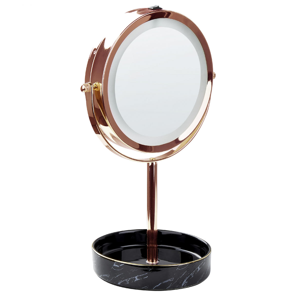 KOSMETIKSPIEGEL roségold/schwarz mit LED-Beleuchtung 20 cm Savoie - Roségold/Schwarz, Metall (20/34/15cm) - Beliani