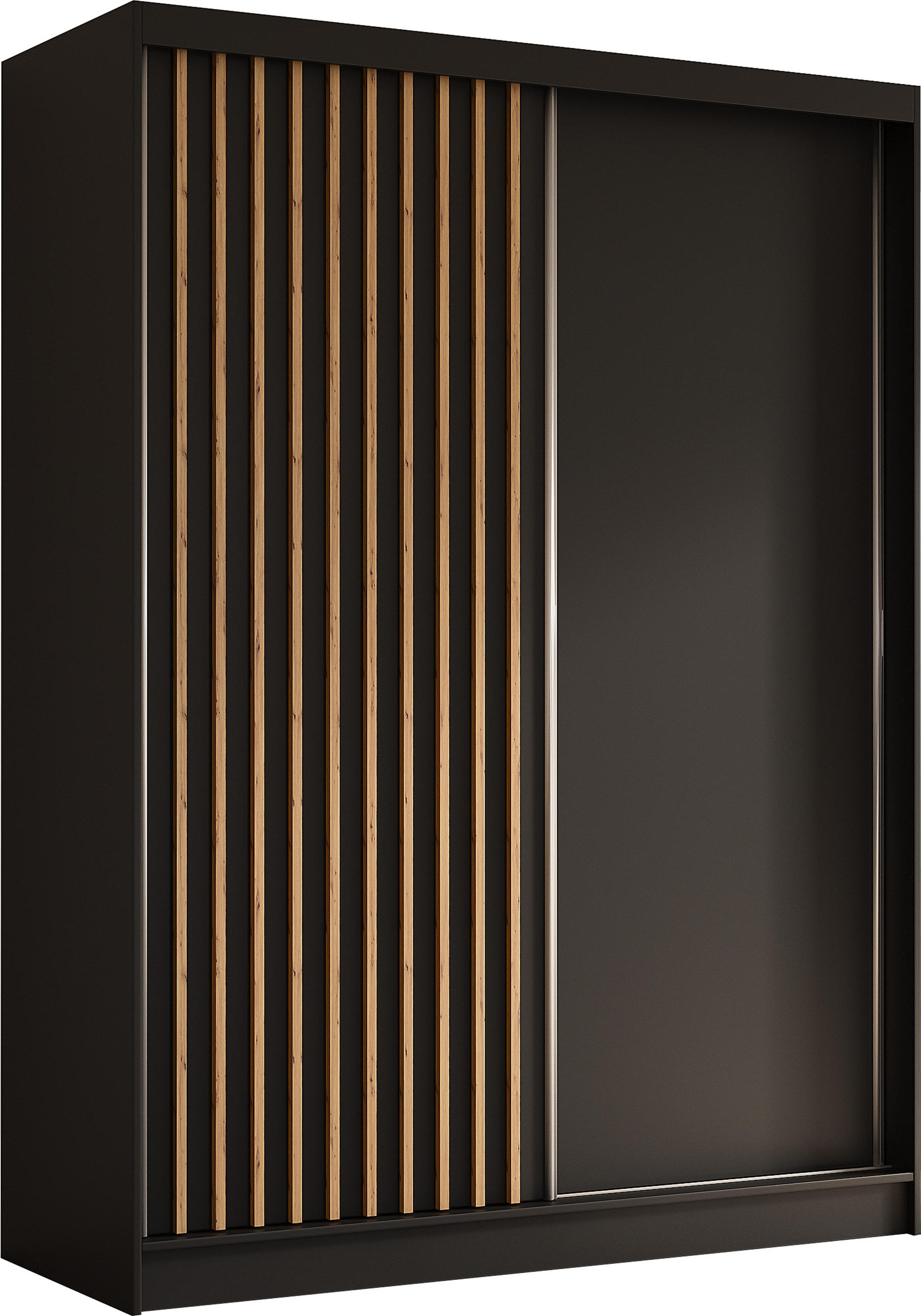 SCHWEBETÜRENSCHRANK Cabinio Schwarz Eiche Artisan 160/216/61 cm – Modern, mit Lamellen - Walnussfarben/Schwarz, Holzwerkstoff/Kunststoff (160/216.1/61cm) - AX Living