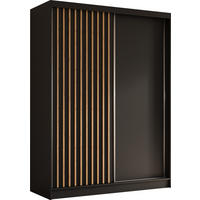 SCHWEBETÜRENSCHRANK Cabinio Schwarz Eiche Artisan 160/216/61 cm – Modern, mit Lamellen - Walnussfarben/Schwarz, Holzwerkstoff/Kunststoff (160/216.1/61cm) - AX Living