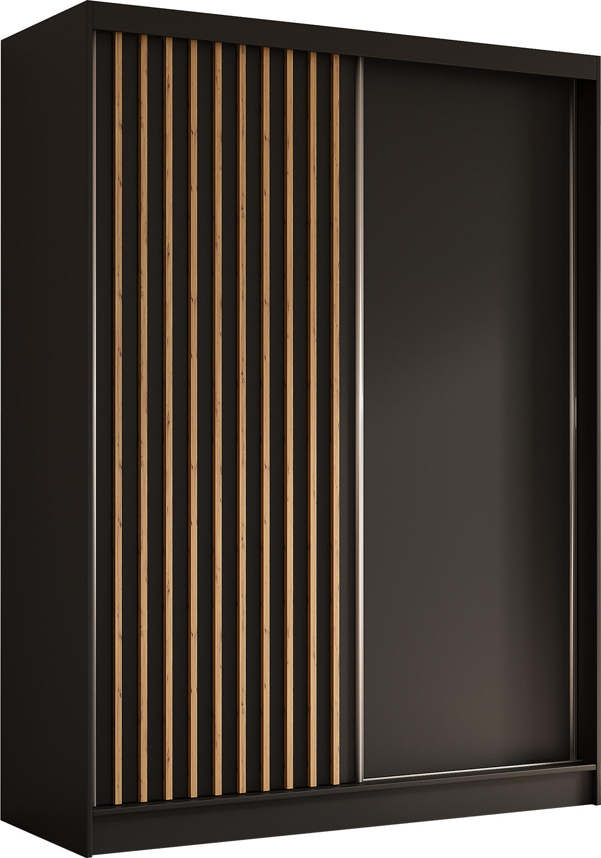 SCHWEBETÜRENSCHRANK Cabinio Schwarz Eiche Artisan 160/216/61 cm – Modern, mit Lamellen - Walnussfarben/Schwarz, Holzwerkstoff/Kunststoff (160/216.1/61cm) - AX Living