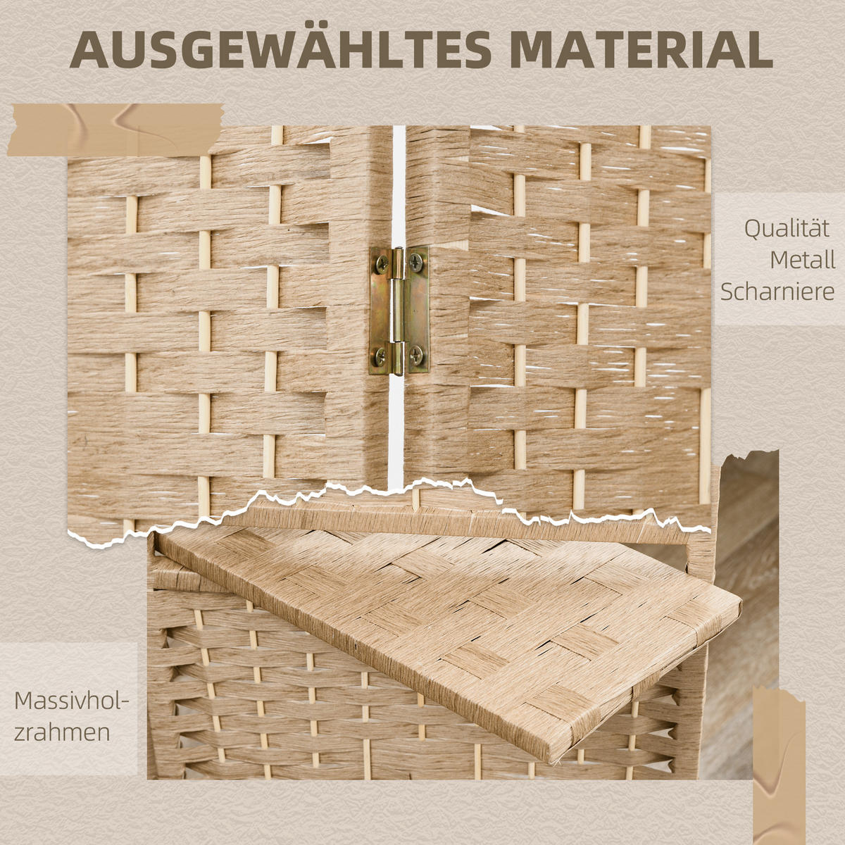 PARAVENT aus Papierfaser in Naturholz-Optik - Naturfarben, Holz/Papier (1.6/170cm) - HOMCOM