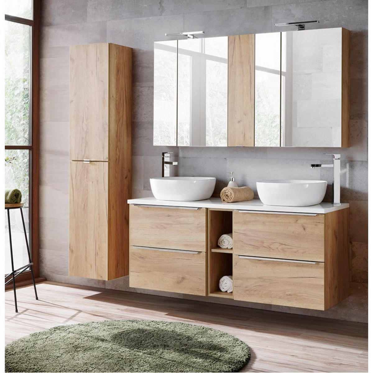 BADMÖBEL-SET 3-TLG. Toskana-56 - Braun, Holzwerkstoff (195/190/46cm) - Lomado