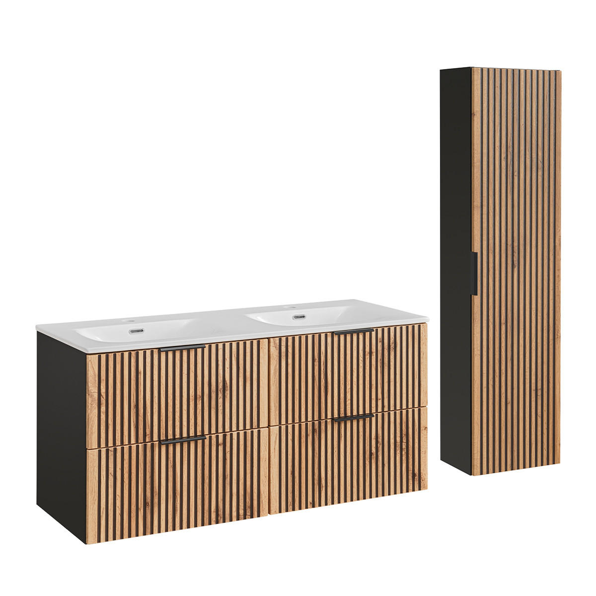 BADMÖBEL 120.4cm Gaia 2er-Set Holz in Eichenoptik und Schwarz - Schwarz, Holzwerkstoff (120.4/57/46cm) - Petits-meubles