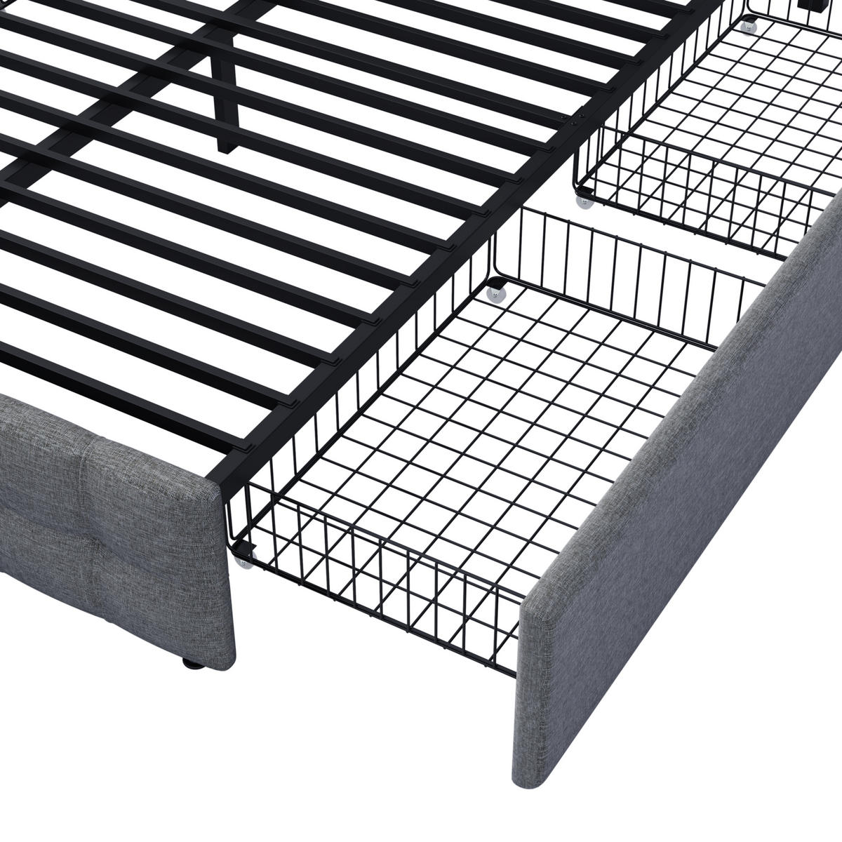 POLSTERBETT 140/200 cm grau mit 4 Schubladen und höhenverstellbarem Kopfteil - Grau, Textil (140/200cm) - OKWISH