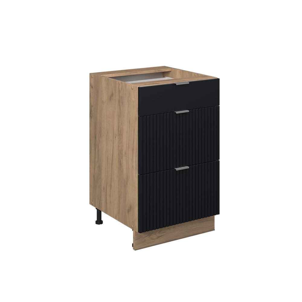 KÜCHENUNTERSCHRANK Fame-Line, Schwarz gestreift, 50 cm, AP Marmor - Honigeiche/Eiche Wotan, Holzwerkstoff (50/82/60cm) - Vicco