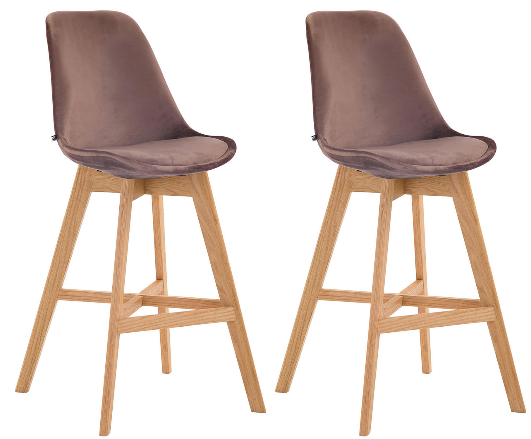 BARHOCKER Canada, 2er Set, Gestell natura, Samt Braun - Braun/Naturfarben, Holz/Textil (48/100/56cm) - TPFLiving