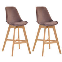 BARHOCKER Canada, 2er Set, Gestell natura, Samt Braun - Braun/Naturfarben, Holz/Textil (48/100/56cm) - TPFLiving