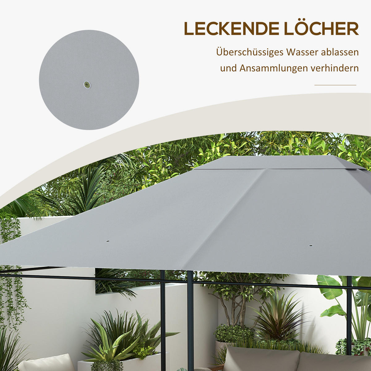 ERSATZDACH für Pavillon als wetterbeständiger Baldachin, robuste Abdeckung 397 x 297 cm in Hellgrau - Hellgrau, Textil (397/1/297cm)