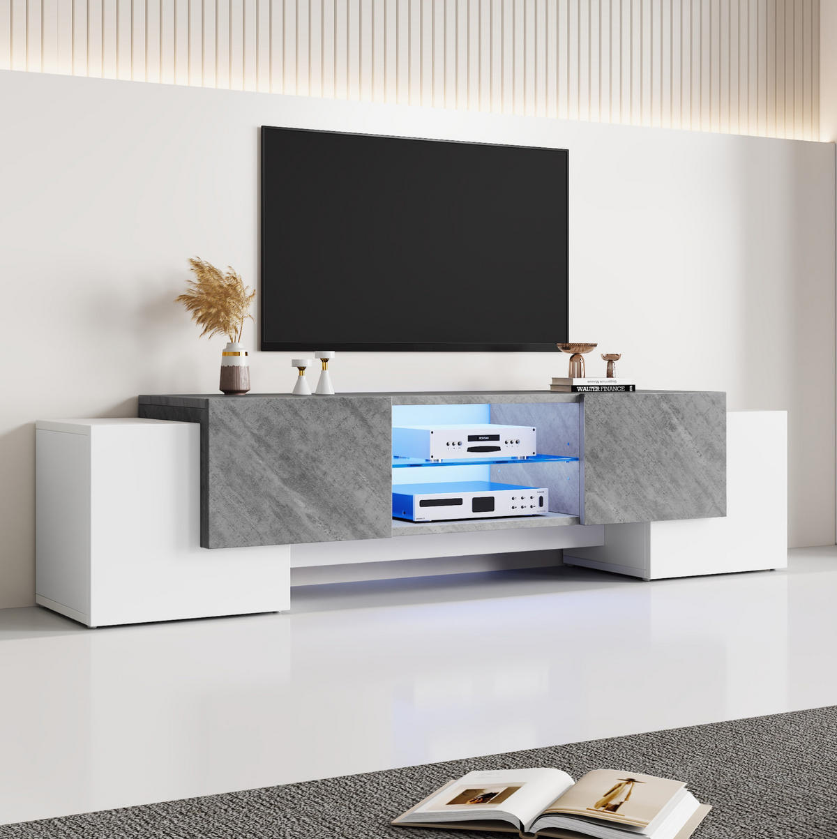 TV-ELEMENT mit LED und Stauraum 180 x 40 x 46,5 cm Weiß Grau - Weiß, Holzwerkstoff (40/46.5/180cm) - Beauniv