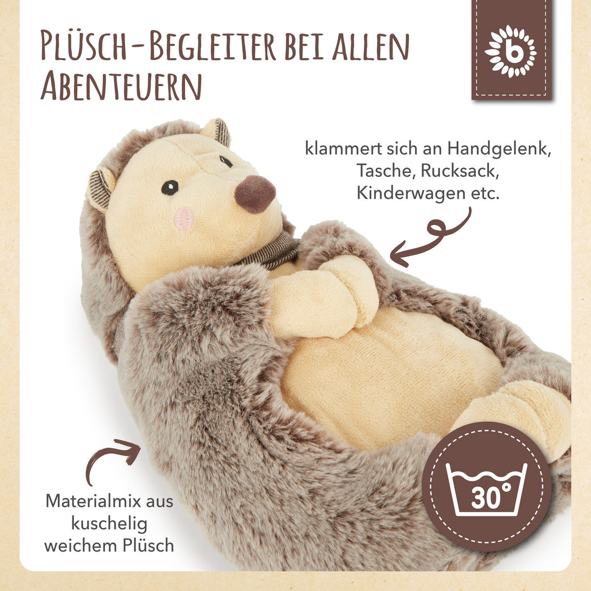 PLÜSCH Kuscheltier Igel mit Magneten - a - Braun, Textil (40/30cm) - Bieco Spielwaren