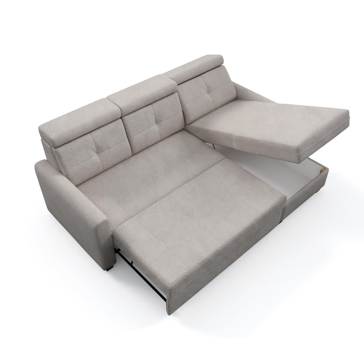 ECKSCHLAFSOFA Milano, Beige, rechts - Beige/Schwarz, Textil (217/166cm) - Beautysofa