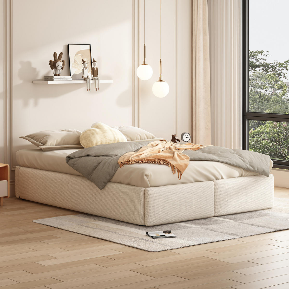 POLSTERBETT 140x200 cm, Beige, 2 Schubladen - Beige, Textil/Metall (140/200cm)