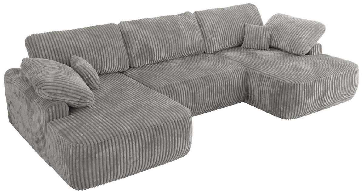 WOHNLANDSCHAFT CUBO U Grau Cord - Schwarz/Grau, Kunststoff/Textil (370/100/187cm) - MKS