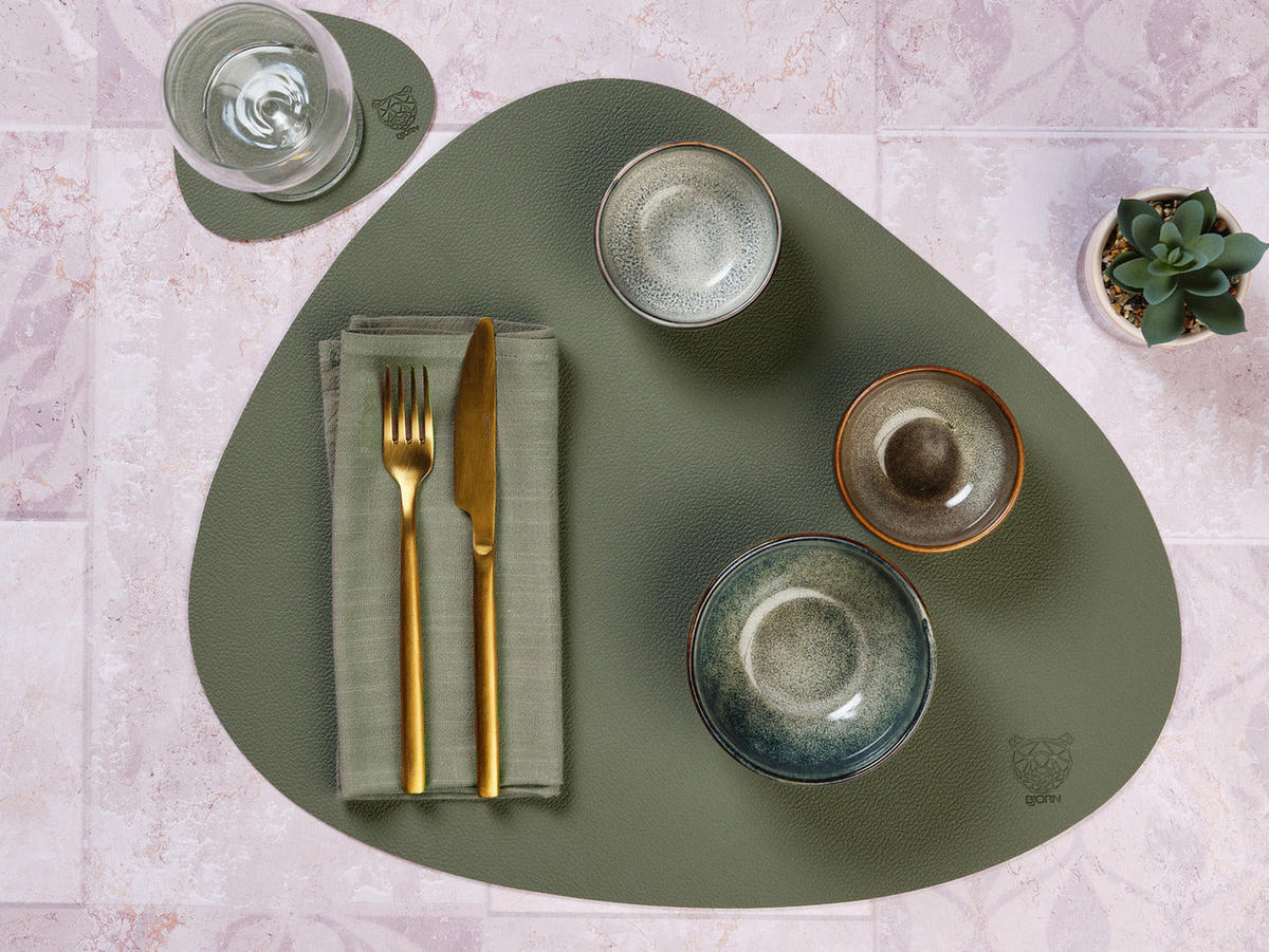 UNTERSETZER - 6er-Set - Recyceltes Leder in Cremeweiß und Graugrün - Weiß, Textil (11/13cm) - Björn