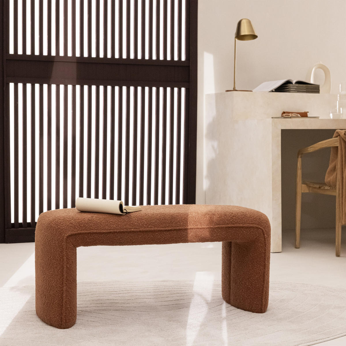 POLSTERBANK aus Boucle-Stoff L100cm - FULL - Rost - Rostfarben, Textil (100/43/43cm) - Drawer