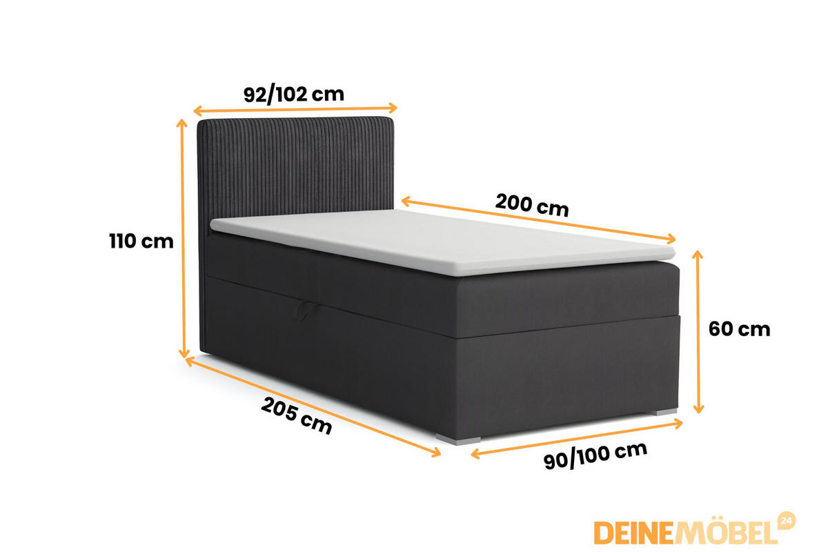 BOXBETT DON 90/200 Ecru H4 Öffnung rechts - Ecru, Holz/Holzwerkstoff (90/200cm) - Deine Möbel 24