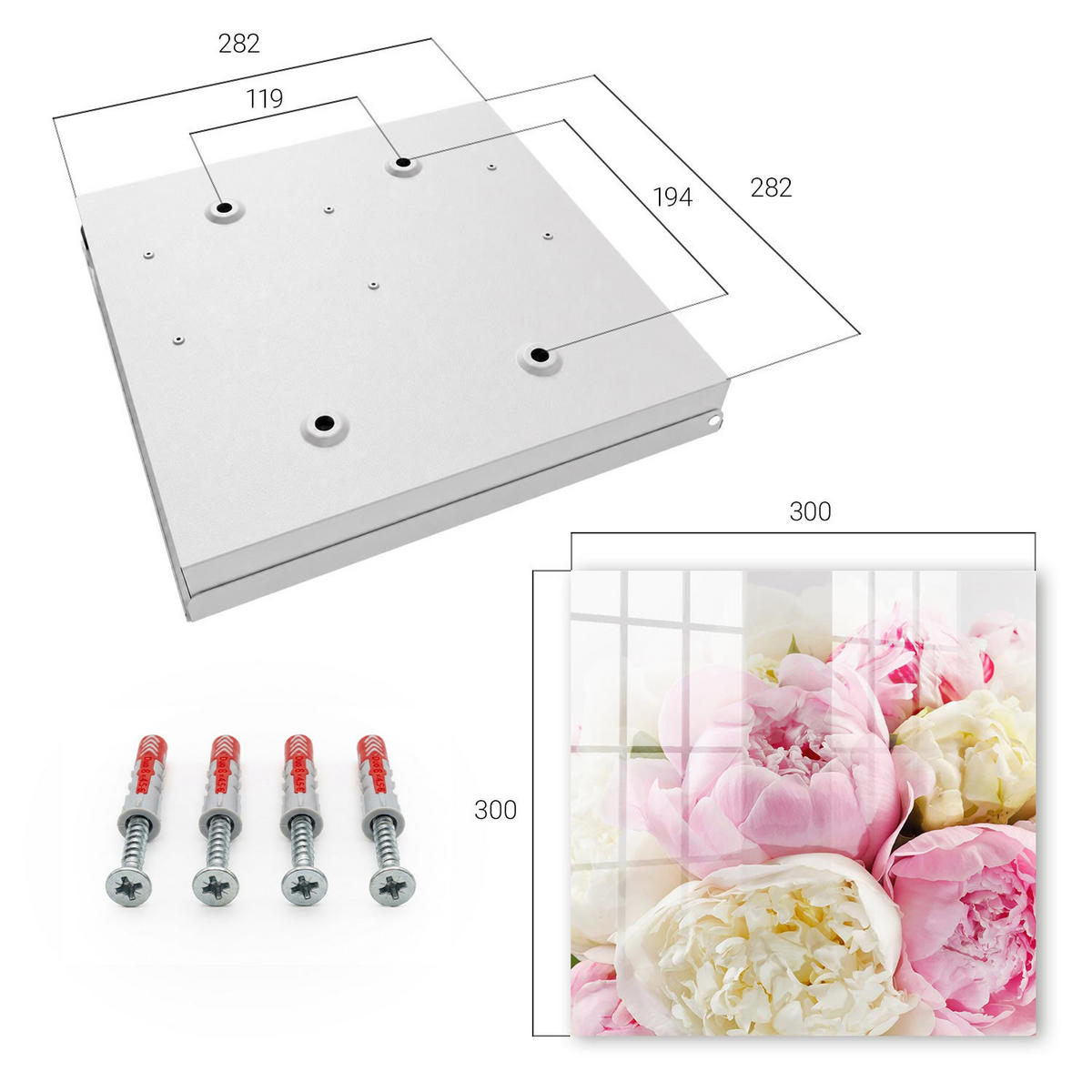 SCHLÜSSELBOX Weiß 30x30 cm – Türöffnung nach rechts - Pastellblumen - Pink, Metall (30/30/5cm) - TULUP