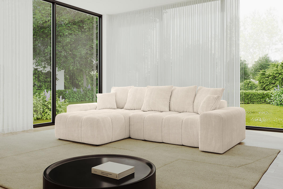 ECKSOFA Ottomane links ENIL-L 297x189x68 Beige Cord - Beige, Holzwerkstoff/Kunststoff (297/189cm) - ALTDECOR