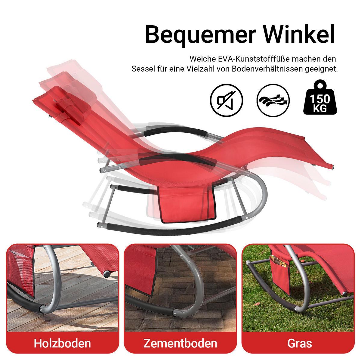 SONNENLIEGE 2er Set Rot - Rot, Metall (63/83/150cm) - SoBuy