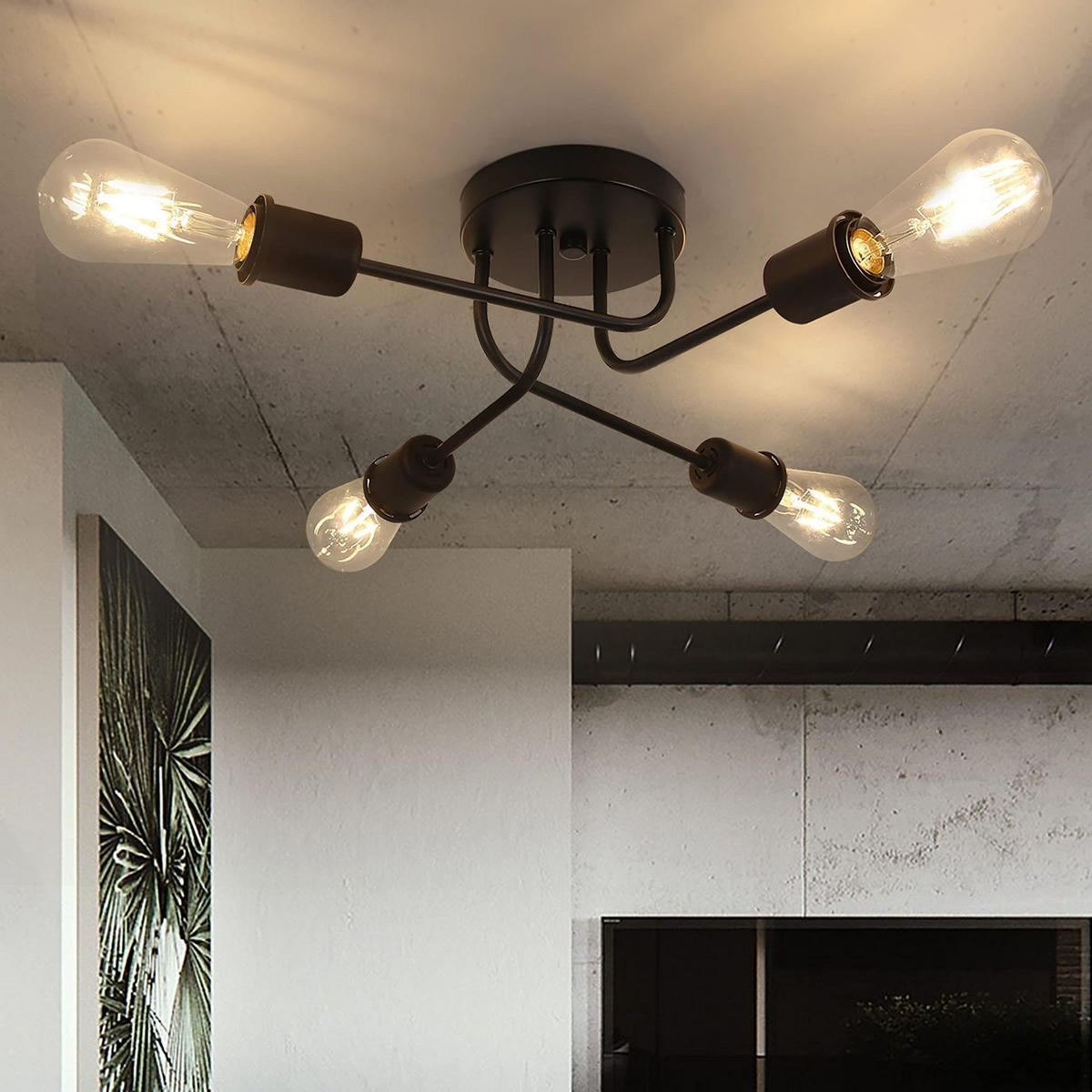 DECKENLEUCHTE Kaspar 4-flammig 48/46/15 cm - Schwarz, Metall (48/46/15cm) - Nettlife