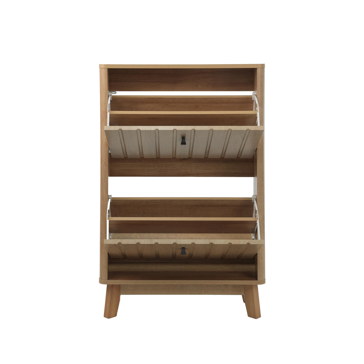 BOTNÍK v barvě dubu s výklopnou přihrádkou a dvířky, styl Mid-Century - barva dubu, kompozitní dřevo (60/94/24cm) - Urban Meuble