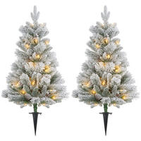 107 cm Künstlicher Weihnachtsbaum, 2er-Set mit 100 LED-Lichten flammhemmend - Weiß/Grün, Kunststoff/Metall (107cm) - HOMCOM