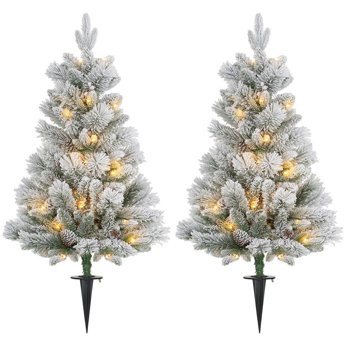 107 cm Künstlicher Weihnachtsbaum, 2er-Set mit 100 LED-Lichten flammhemmend - Weiß/Grün, Kunststoff/Metall (107cm) - HOMCOM